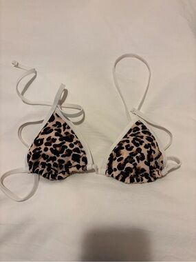 Target Women Swim Triangle Bikini Top Leopard Print with White Trim